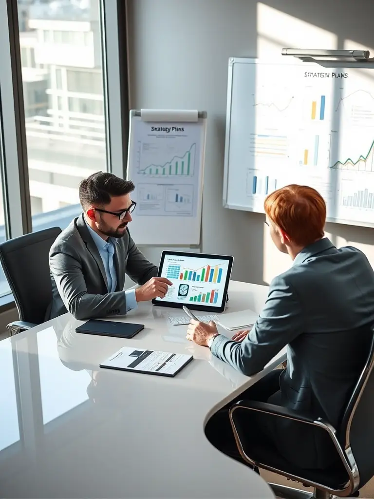 A business coach facilitating a remote coaching session via video call, providing guidance and support to a client working from home.