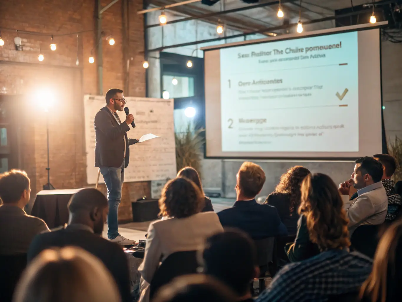 A business coach facilitating a workshop with a group of entrepreneurs, focusing on mindset development and strategic planning.